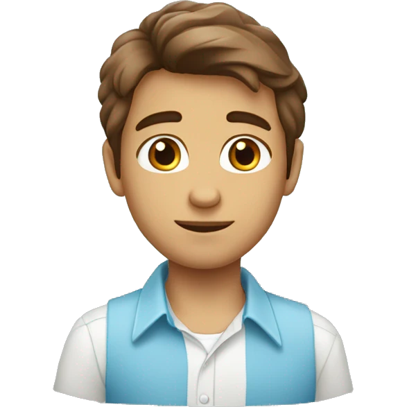 Chico de 10 años pelo marron ojos claros piel clara y camisa celeste emoji