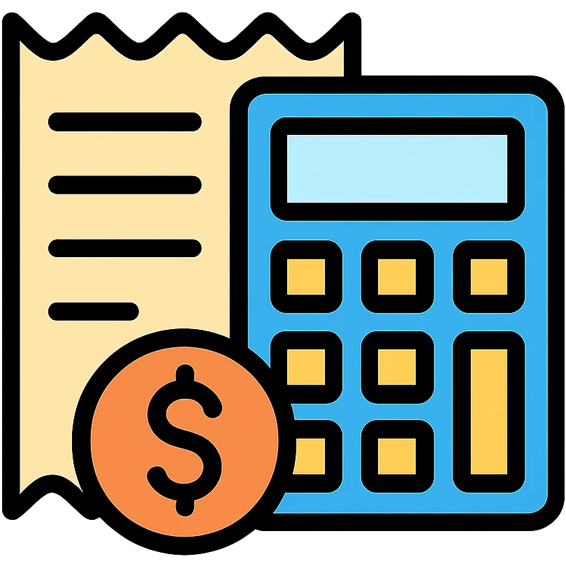 Receipt with calculator and dollar sign for expenses tracking emoji