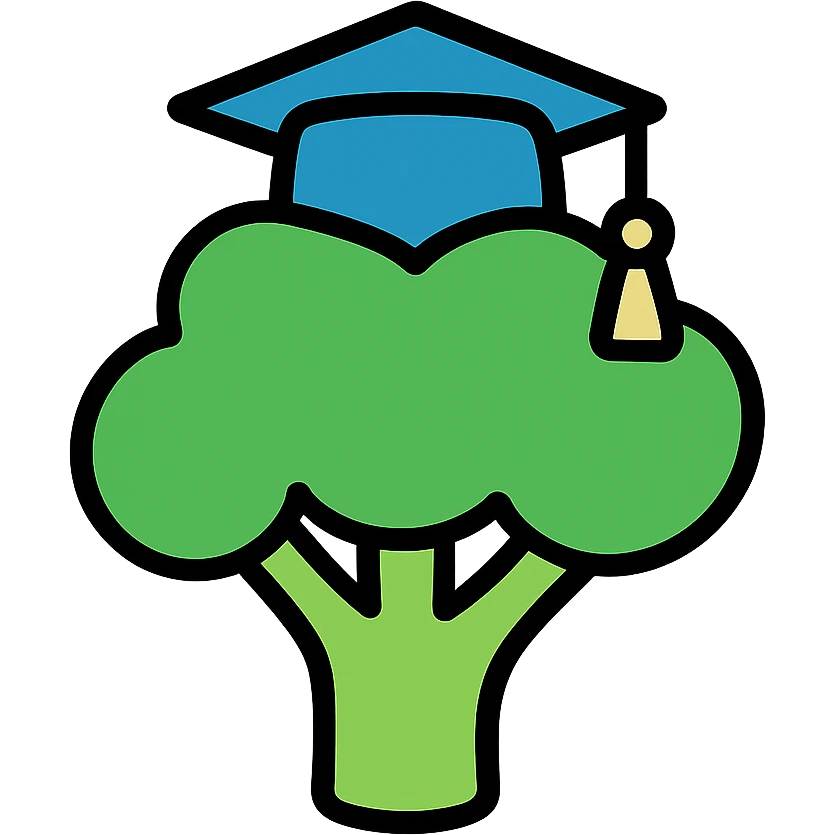broccoli with a graduation hat emoji