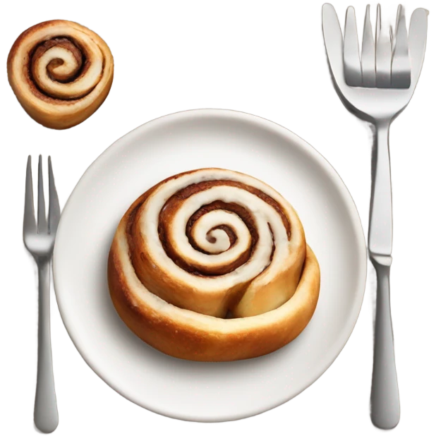 Cinnamon Roll on plate with fork and knife  emoji
