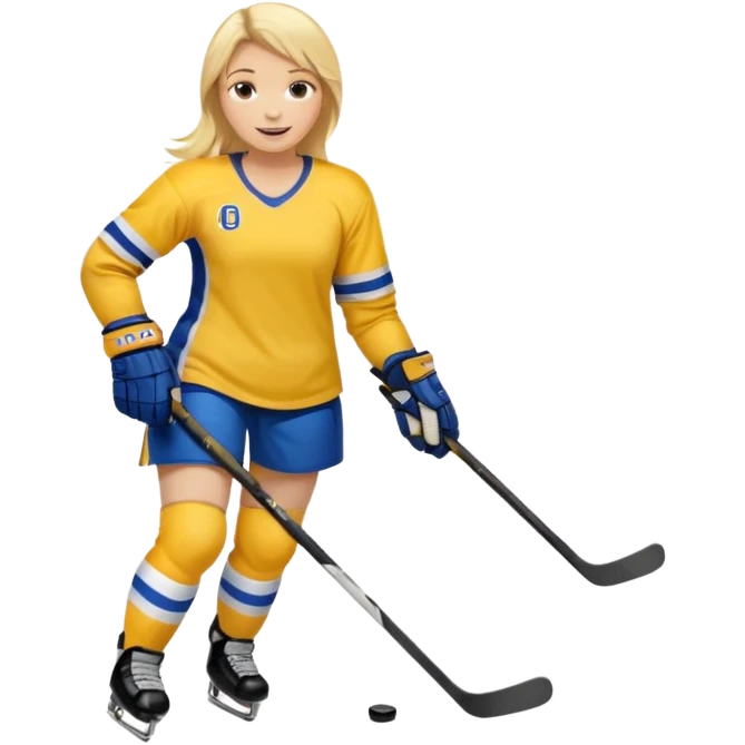 Girl hockey player with yellow jersey full body emoji