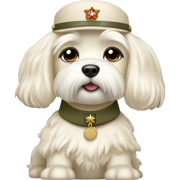 Cream color Maltese wearing a military uniform  emoji