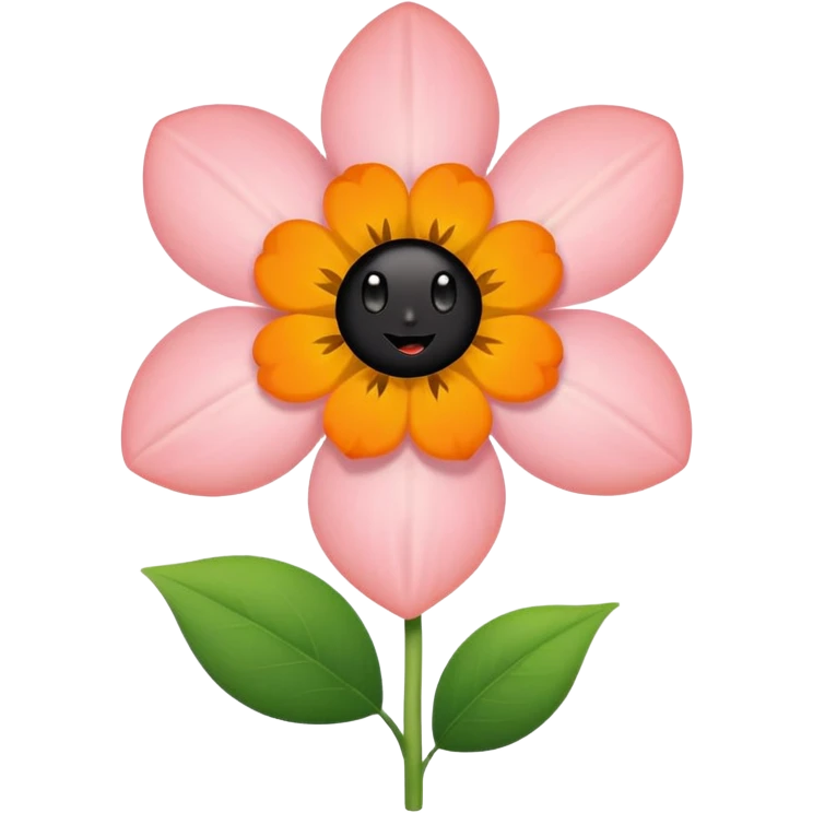 Green stem, white bud with black cartoony face: ;p. And six heart shaped yellowish orange petals emoji