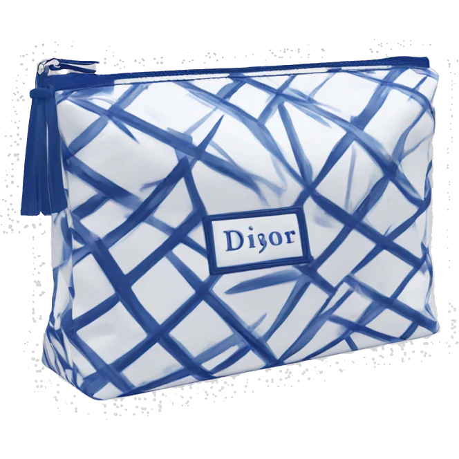 Dior-style cosmetic bag blue-white emoji