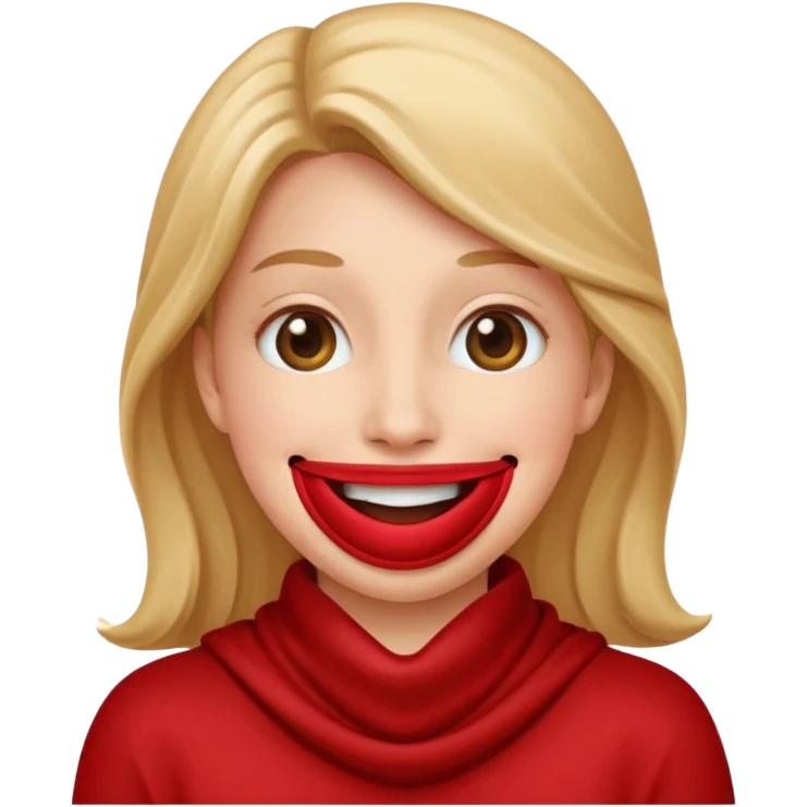 face covering mouth with one hand and smiling, classic apple emoji style emoji