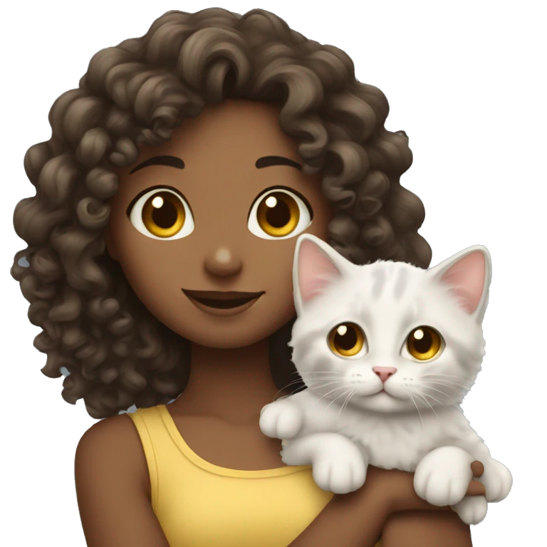 curly haired girl with kitten emoji