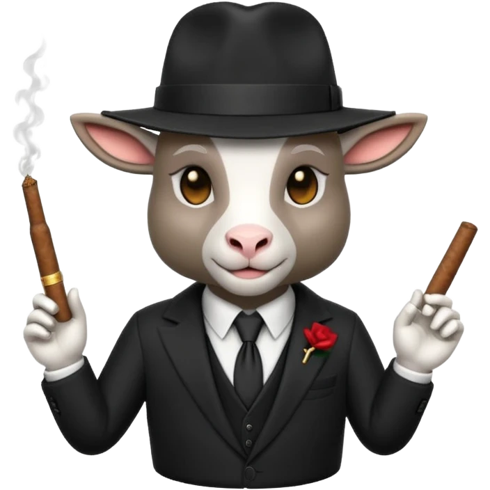 a 3D Goat emoji dressed as a Mafia Boss emoji