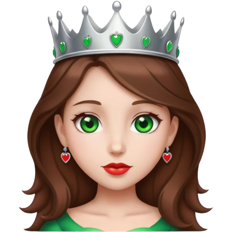 heart Girl with brown hair, green eyes, silver crown and red heart emoji
