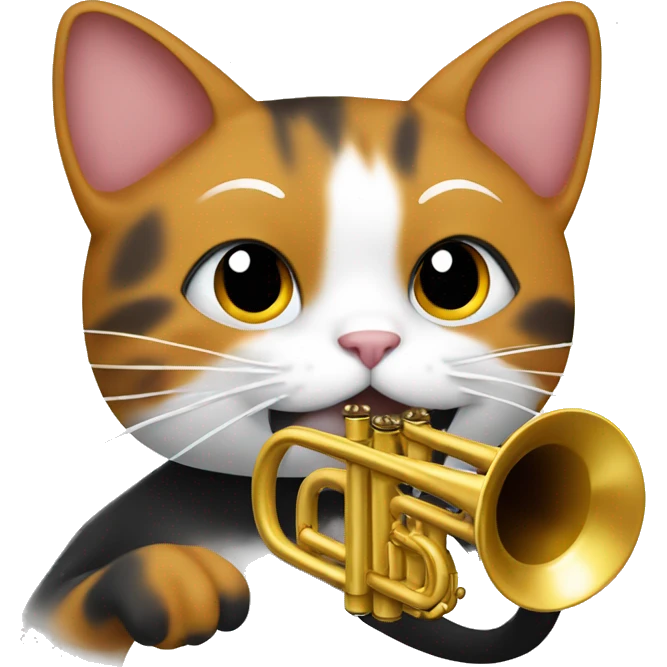 Calico cat playing trumpet emoji