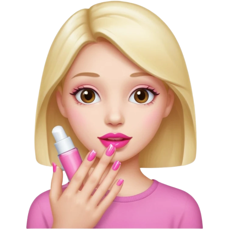 girl showing off her pink nails and pink lip balm emoji