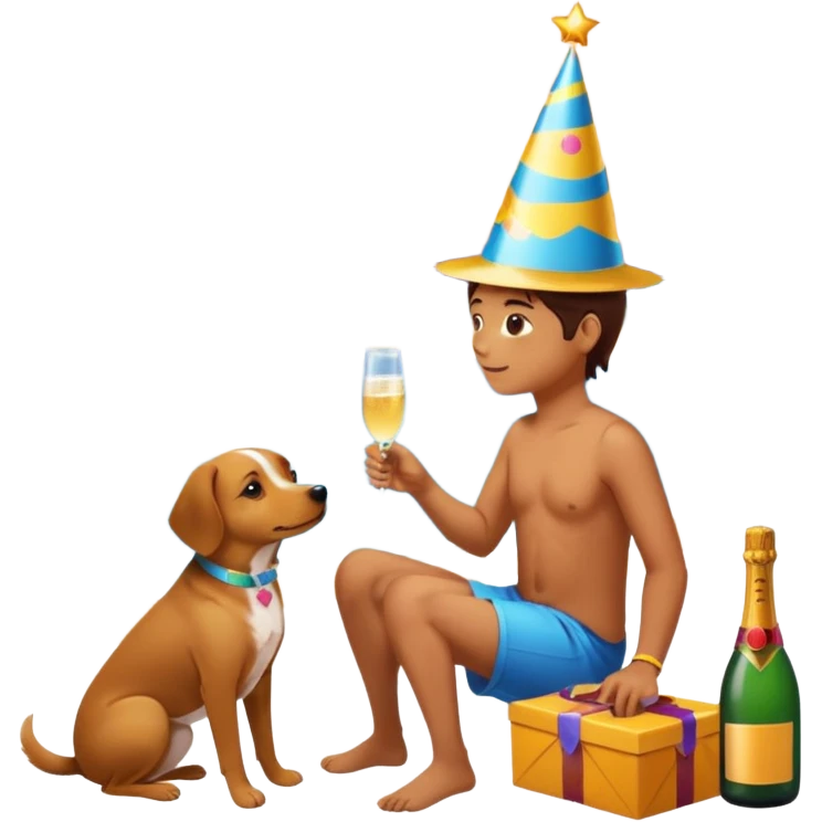 celebration birthday with a dog and watching sunset with many peoples emoji