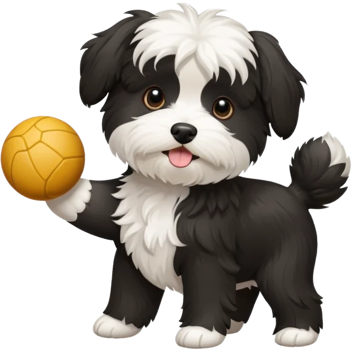 black and white Havenese dog standing with ball emoji