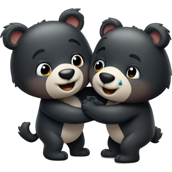 two small cartoon black bears hugging and smiling in greeting emoji