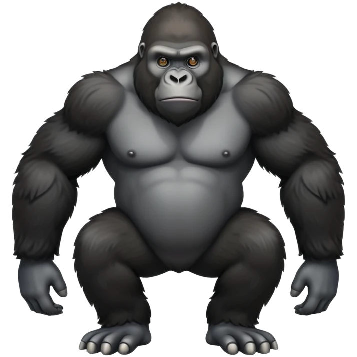cinematic-friendly relaxed gorilla-realistic-full-body-crouched on all fours on knuckles-emoji,-poised-with-confidence,-massive-arms-hanging-slightly-forward,-head-tilted-thoughtfully,-thick-black-fur,-deep-dark-eyes-full-of-intelligence,-simplified-yet-realistic emoji