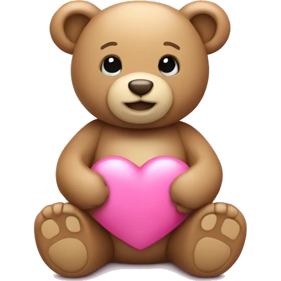 tan teddy bear holding a pink heart emoji