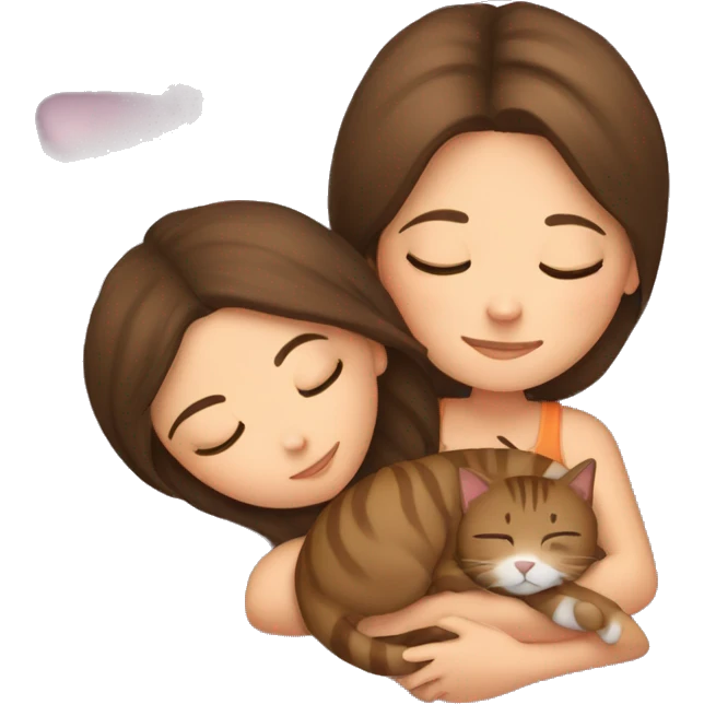 brunette girl sleeping with brown tabby cat  emoji