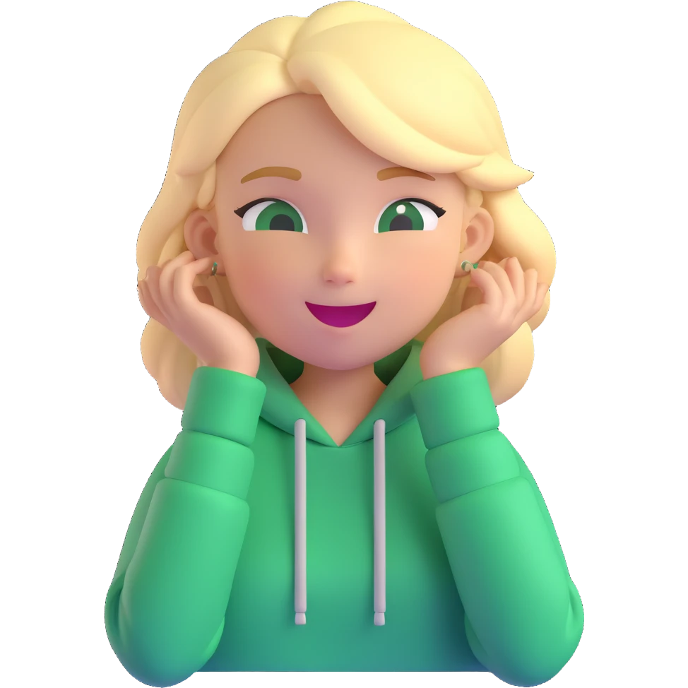 a blonde girl in a green hoodie winking emoji