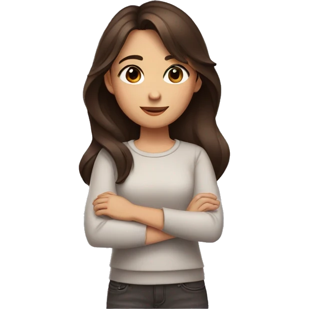 A brunette girl with brown eyes crossing her arms emoji