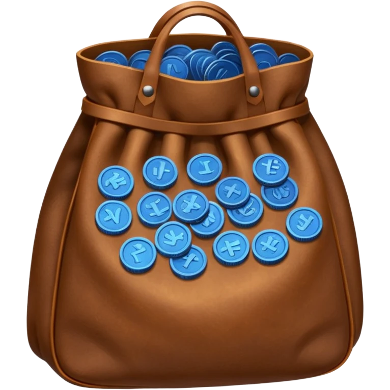 blue coins inside a brown leather bag  emoji