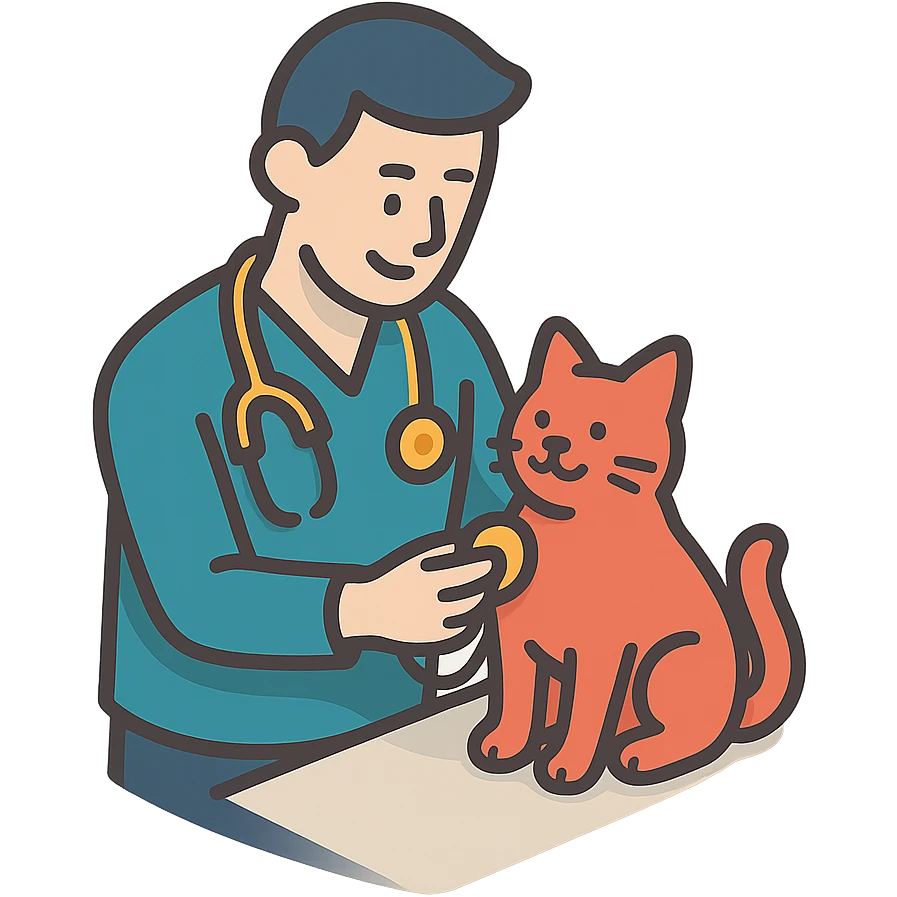 мужчина проверяет кошку, чтобы она была здорова и счастлива emoji