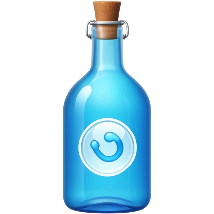 a neon blue motion tiled to the left with a round glass bottle no handle emoji