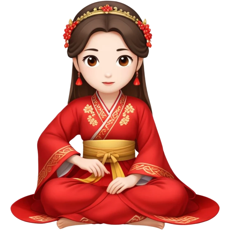 Beautiful girl wearing red Hanfu wedding dress sitting emoji