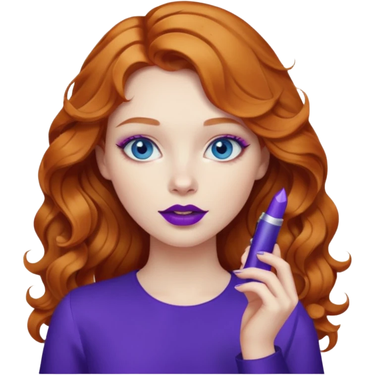 Girl with ginger wavy hair, pale skin, blue eyes (her favourite colour is purple) emoji