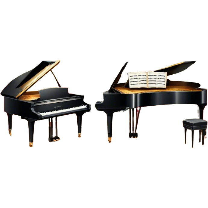 Icon for Musical Theater: a vintage stage with Broadway-style curtains, a piano, musical notes, a spotlight, and a jazz band setup. The icon should reflect the vibrant and glamorous atmosphere of 1950s American musical theater, with emphasis on performance and showmanship. Transparent background. emoji