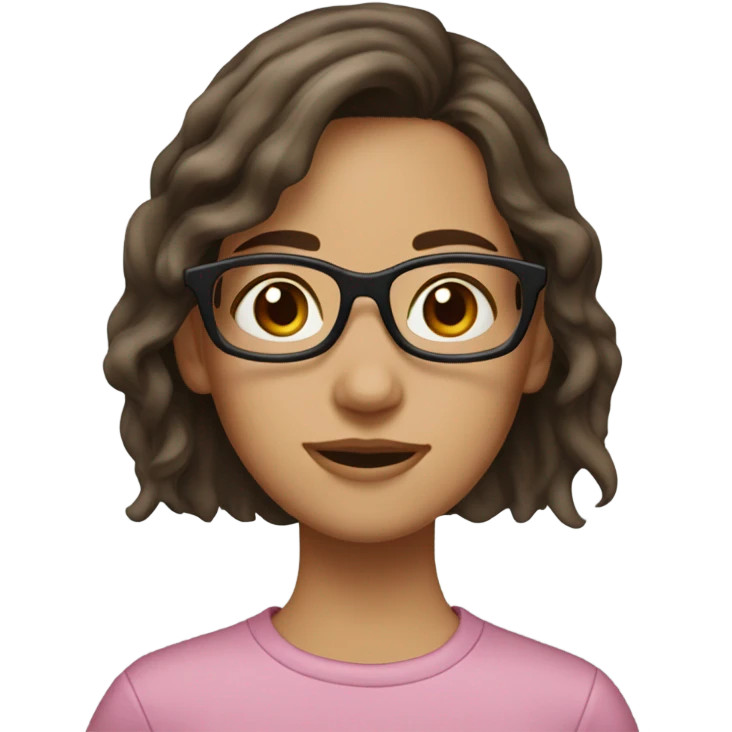 Girl with brown eyes and medium length brown hair, hair clip and glasses emoji
