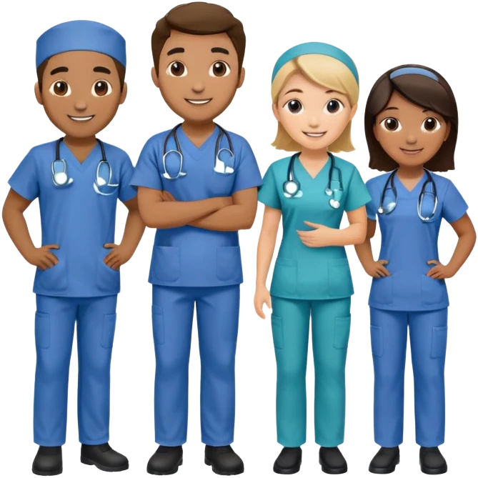 group of nurses (male and female, different races) emoji