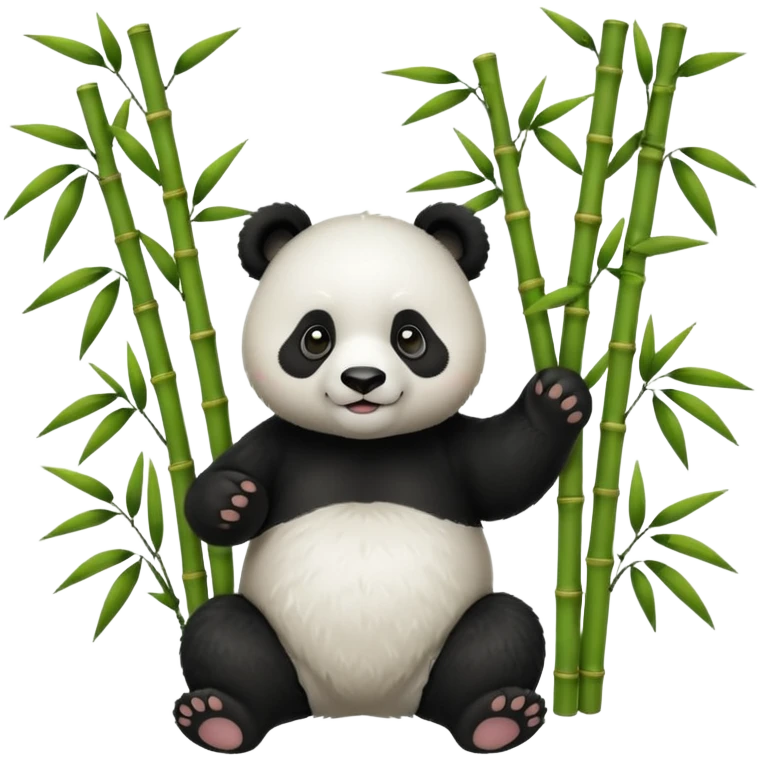Çok tatlı elinde bambu olan ve arkasında bambu ağaçları olan panda emoji