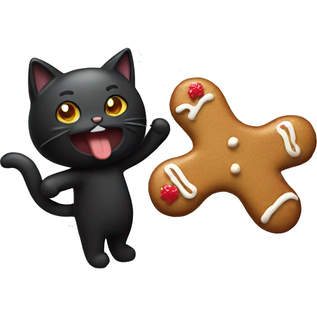 Black cat eating gingerbread man emoji