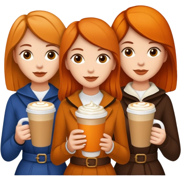 Five women all drinking a pumpkin spice latte emoji