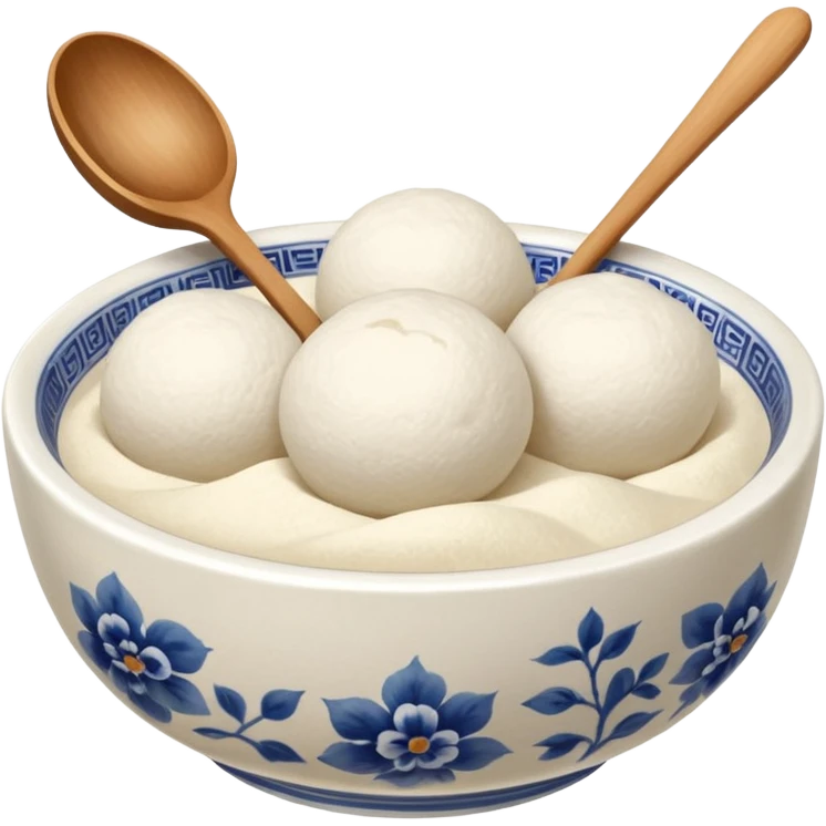 smooth glutinous flour balls in ceramic chinese bowl and spoon emoji