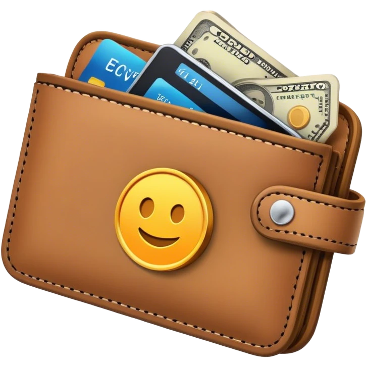 Illustrate a small, secure wallet emoji with a digital screen showing crypto symbols. emoji