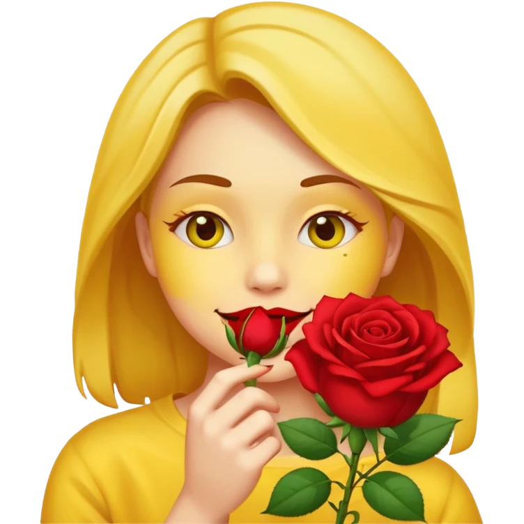 Normal emoji yellow biting a rose flower in romantic  emoji