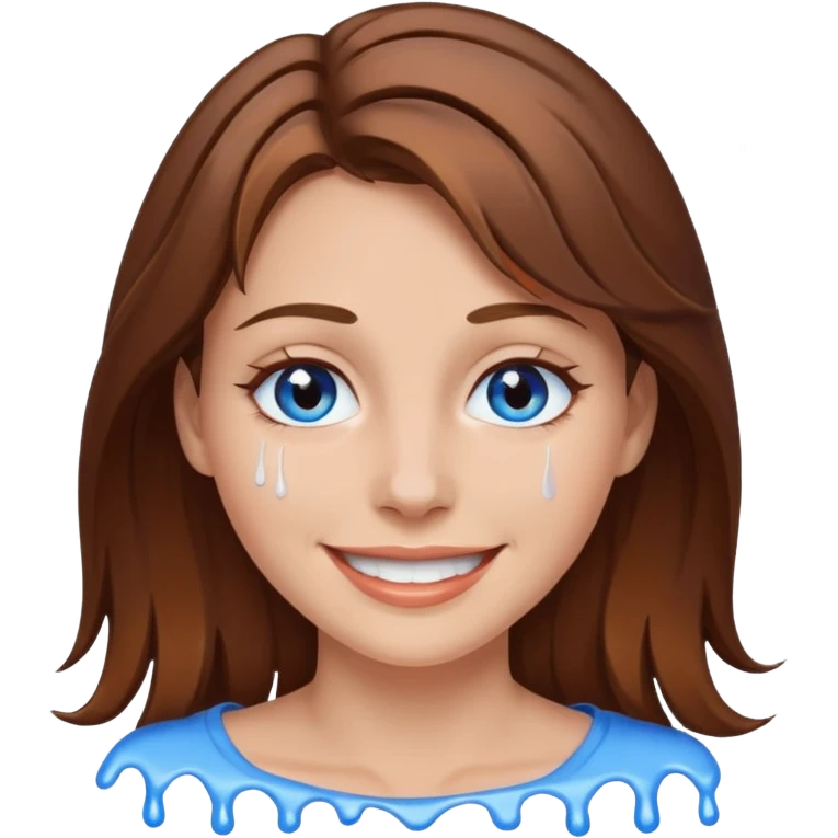 Brown Hair Woman , white paint , drip, face, happy emoji