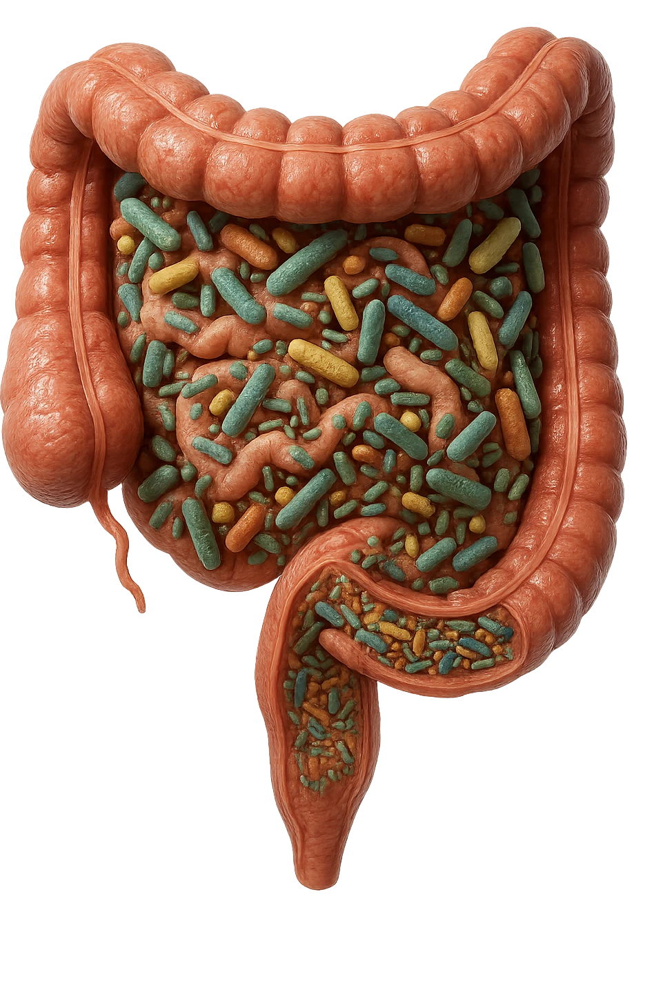 INTESTINO UMANO ANATOMICO CON ALL'INTERNO PIENO DI BATTERI INTESTINALI, IPERREALISTICO 4K emoji