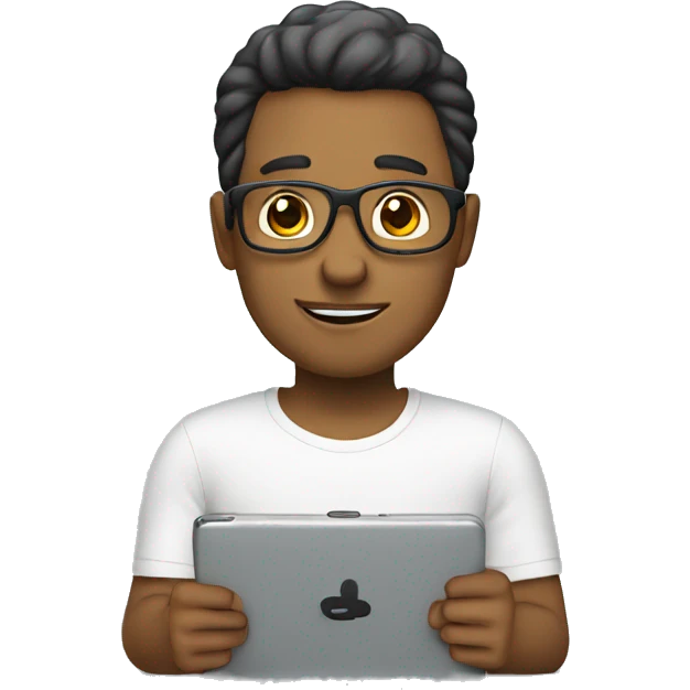 un chico con una tablet emoji