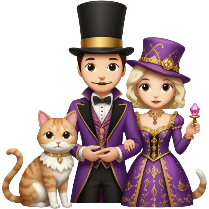 magician couple and their pet cat emoji