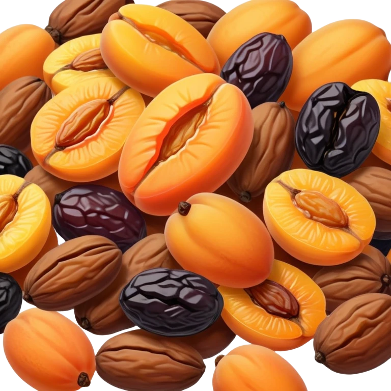 dried fruits assortment with raisins, dried apricots, prunes and dates emoji