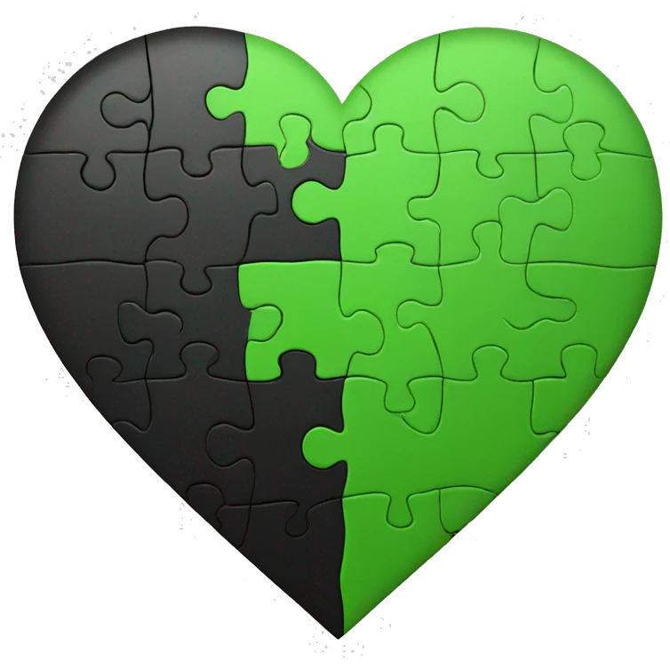Half black and half Green puzzle heart emoji