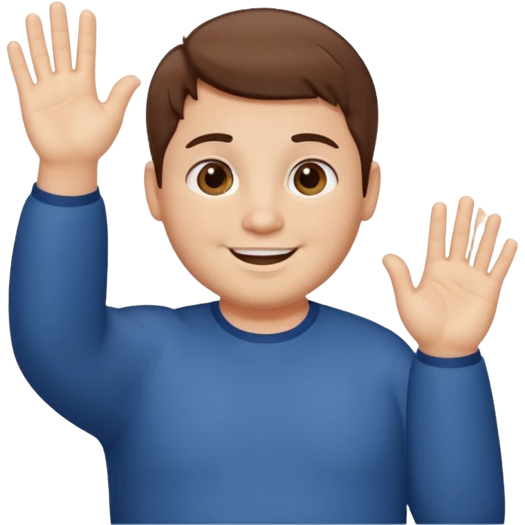 make a short brown hair guy who is chubby we can only see his head and he is waving emoji