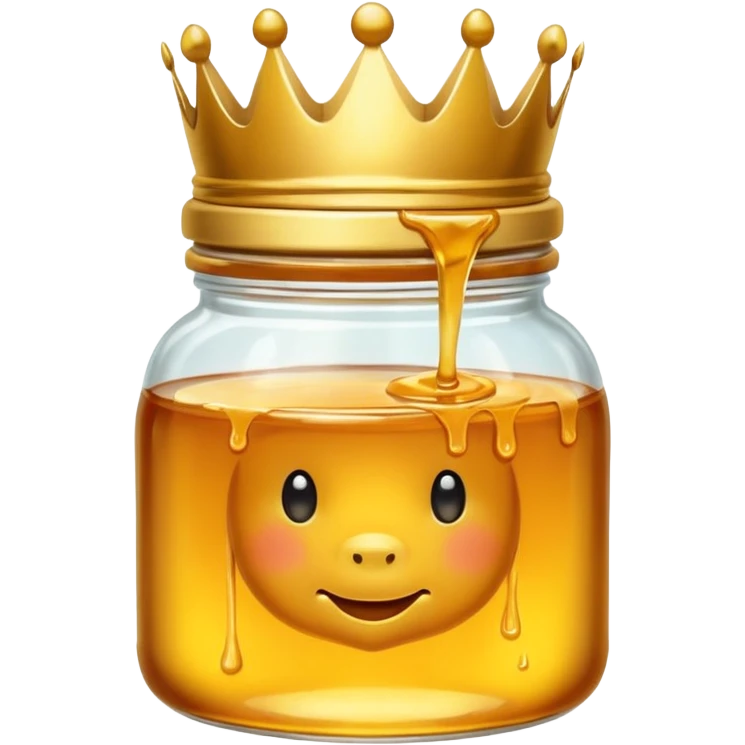 Honey jar filled with golden thick honey with a crown on top emoji