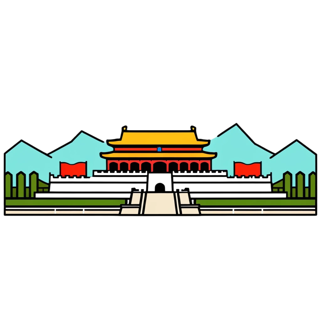 Tiananmen Square in Beijing with traditional Chinese architecture gate, sunny day, travel landmark illustration emoji