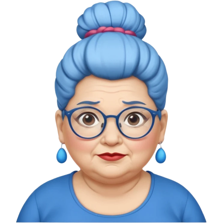 fat old woman with blue big bun hair and glassess, no earrings emoji