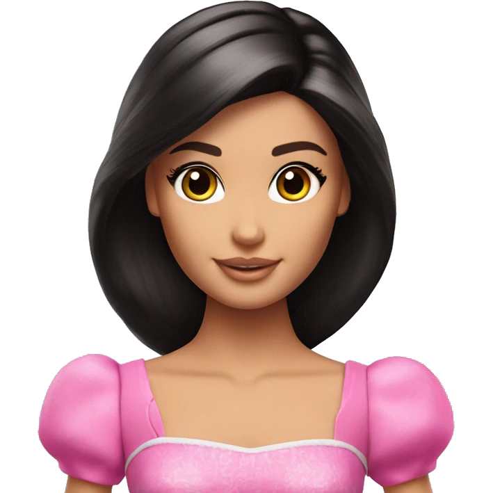 One Attractive Barbie perfect face tan fairy princess short dark hair half up half down style emoji