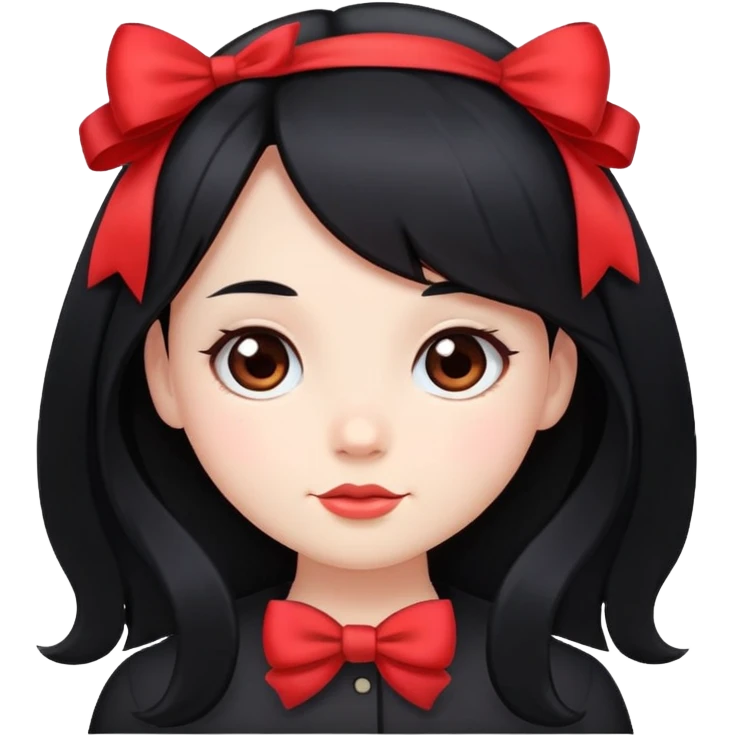 cute round face with long black hair and red bow on the side emoji