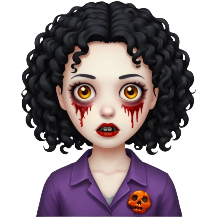 Emoji garota zombie com cabelo preto cacheado emoji