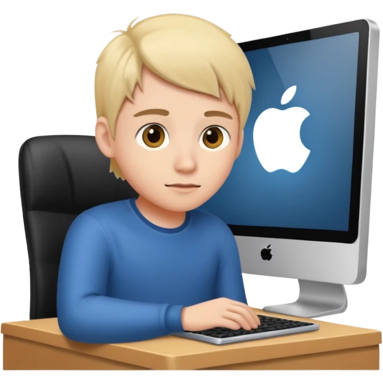 young programmer working at the computer, curious emoji